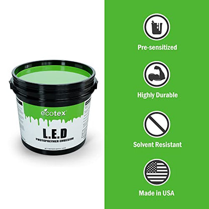 Ecotex® LED Green Pre-Sensitized Photo Emulsion - Silk Screen Emulsion, Qt | Premixed And Pre-Sensitized Photo Emulsion - No Diazo Needed, Ultra Durable, 12 Month Shelf Life, Made In The USA - Quart - size: Quart - 32 oz.