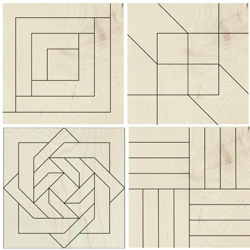 9" Barn Quilt Kit Set 4 | Log Cabin, Road to OK, Slip Knot, Rail Fence | Paintable unfinished wood quilt blocks for DIY group painting, farmhouse wall art, collage displays, and craft nights. - size: 9 inches (set of 4), style: Log Cabin, Road to Oklahoma