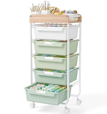 SYKIARIOL Utility Cart with Drawers,Craft Cart with 5 Drawers,Green - color: Green, size: 5-Drawer