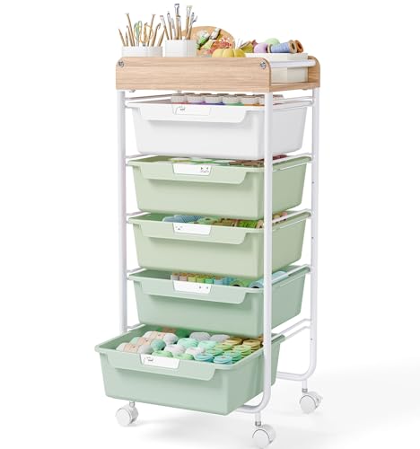 SYKIARIOL Utility Cart with Drawers,Craft Cart with 5 Drawers,Green - color: Green, size: 5-Drawer