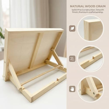 Tabletop Easel, Adjustable & Portable Desktop Art Stand, 13”x9” Solid Pine Wood Drawing Board for Painting, Drawing Canvas & Sketchbooks, Perfect for Adults & Artists