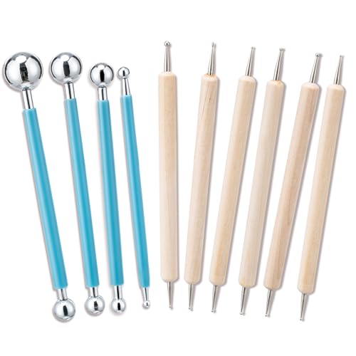 Amrules 10Pcs Double-Ended Stainless Steel Dotting Tools with Multiple Size | Lightweight & Versatile, Multiple Sizes for Precision Dots & Details, Ideal for Rock Painting, Pottery, Nail Art, and More - color: Lightyellow-Dotting-10Pcs
