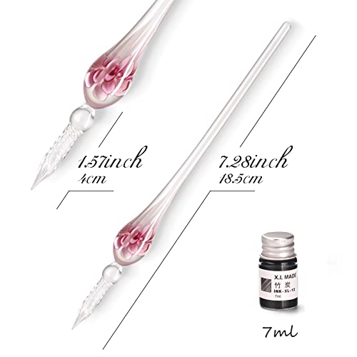 Glass Pen Set Calligraphy Dip Pens,12 Colorful Inks,Caligraphy Sets for Art, Writing, Signature, Decoration, Gift - color: Pink