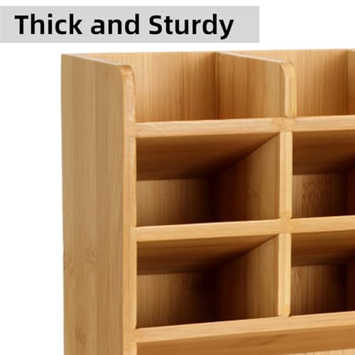 Dicunoy Desktop Pen Holder Organizer, Bamboo Art Supply Storage Caddy Holds 300 Pencils, 13 Compartments Thick Pencil Holder Box for Color Pencils, School, Classroom, Office