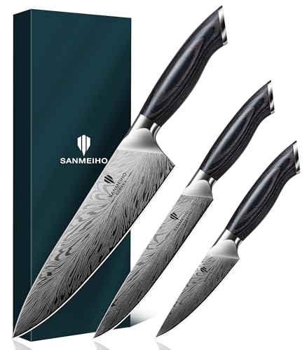 3PCS Kitchen Knife Set,Chef Knife Sets in Powder Steel | Ultra Sharp Japanese Knives Set High Carbon Steel Knives Sets, Cooking Knives Set with Ergonomic Pakkawood Handle - size: 3PCS Knife Set