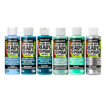 DecoArt Fluid Art Ready-to-Pour Paint Set – Silver Seas Colors, Set of 6 (4 fl oz Bottles) – Acrylic Pouring Paints for Canvas, Wood & DIY Craft Projects - color: Multi - Silver Seas