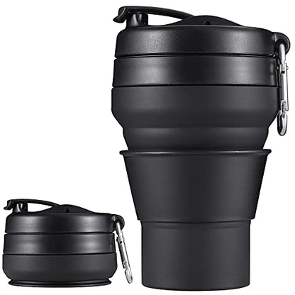 Collapsible Cup for Traveling, 20 OZ 600ml Large Silicone Folding Camping Mug, Leak Proof BPA Free Portable Reusable Bottle for Coffee, Tea, Water, Camping, Hiking, Outdoor (Black) - size: 20 Ounces