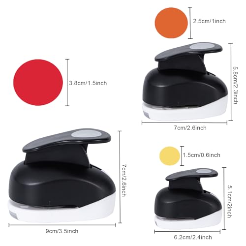 Circle Punch for Paper Crafts 3 Pack, Paper Punches for Crafting 1.5inch 1inch 0.6inch, Round Shapes Circle Hole Puncher for Crafts Scrapbooking,Black