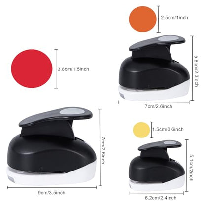 Circle Punch for Paper Crafts 3 Pack, Paper Punches for Crafting 1.5inch 1inch 0.6inch, Round Shapes Circle Hole Puncher for Crafts Scrapbooking,Black