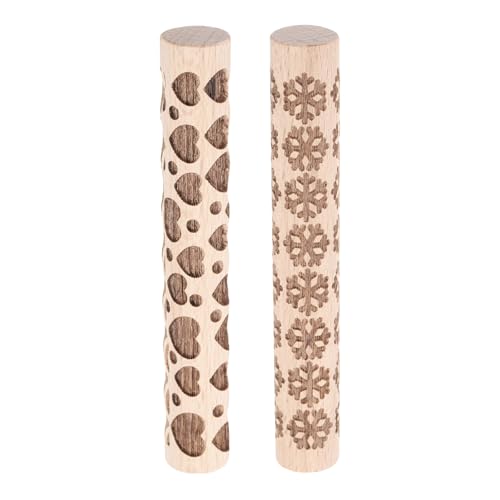 HARFINGTON 2pcs Wood Clay Roller 4"Snowflake Heart Pattern Rolling Pins Pottery Tools Wood Grain Texture Rollers for Clay Baking Dough Playdough DIY - style: Snowflake + Heart
