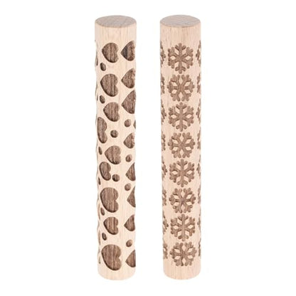 HARFINGTON 2pcs Wood Clay Roller 4"Snowflake Heart Pattern Rolling Pins Pottery Tools Wood Grain Texture Rollers for Clay Baking Dough Playdough DIY - style: Snowflake + Heart