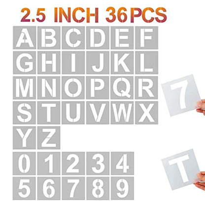 YEAJON 2.5 Inch Letter Stencils and Numbers, 36 Pcs Alphabet Art Craft Stencils, Reusable Plastic Templates for Wood, Wall, Fabric, Rock, Signage, DIY Art Projects - size: 2.5 Inch