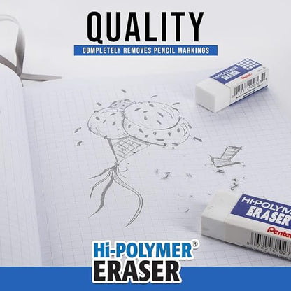 Pentel Hi-Polymer Block Eraser, Large, White, Pack of 3 (ZEH10BP3-K6) - size: 3 Pack