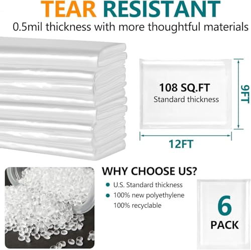 12x9 ft Plastic Drop Cloths, 3-Pack Disposable Painter's Sheeting for Floor, Furniture, Painting,Car & Renovation Protection (3 Pack) - color: 3 PACK