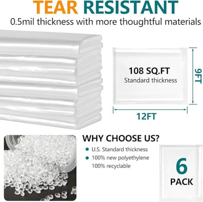 12x9 ft Plastic Drop Cloths, 3-Pack Disposable Painter's Sheeting for Floor, Furniture, Painting,Car & Renovation Protection (3 Pack) - color: 3 PACK