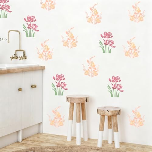 12 Pcs Large Flower Stencils for Painting, 5.12 X 5.12 Inch Flower Stencils for Crafts Reusable, Wood and Wall Stencils for Painting Large Pattern, DIY Templates Holiday Wall Paper (I) - style: I