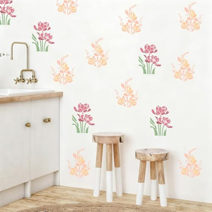 12 Pcs Large Flower Stencils for Painting, 5.12 X 5.12 Inch Flower Stencils for Crafts Reusable, Wood and Wall Stencils for Painting Large Pattern, DIY Templates Holiday Wall Paper (I) - style: I