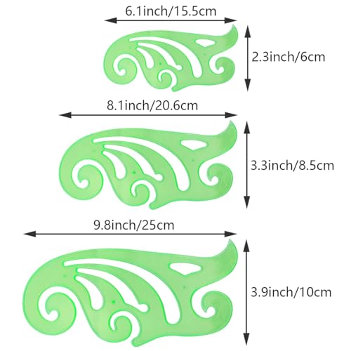 6PCS Multi Function French Curve Ruler Green Plastic Comic Template Drawing Tool Set 6 Assorted Sizes for Art Design Drawing Projects Pattern Making