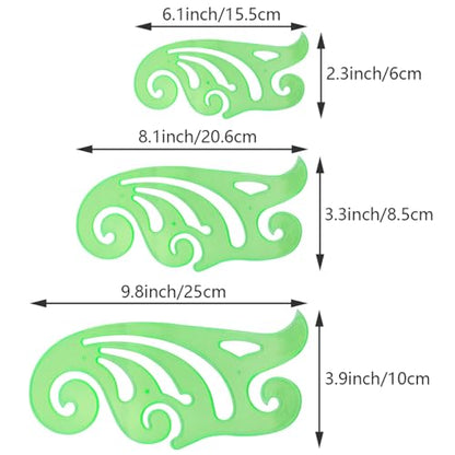 6PCS Multi Function French Curve Ruler Green Plastic Comic Template Drawing Tool Set 6 Assorted Sizes for Art Design Drawing Projects Pattern Making