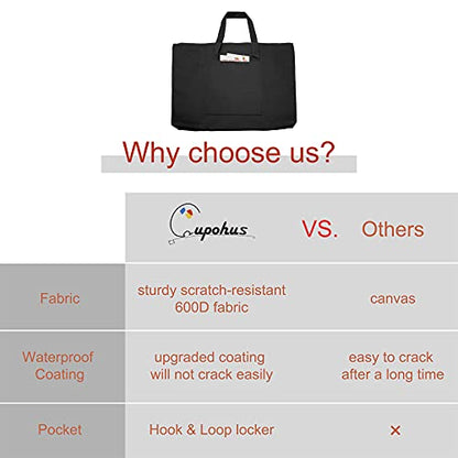 Cupohus Waterproof Art Portfolio Bag 20" x 26" for 18" x 24" Artworks with Outer Pockets and Handle, Student Carrying Storage Bag - size: 20" x 26" x 2"