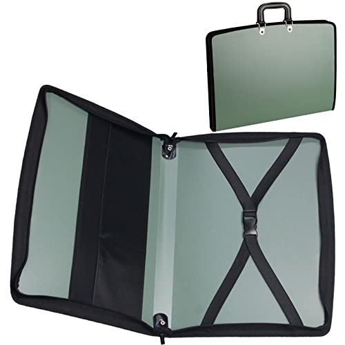 Acocony 11x17 Art Portfolio PP Material Green Pack of 1 | 11x17 Art Portfolio Case with Zipper Closure Oxford Cloth Edge Waterproof - color: Green