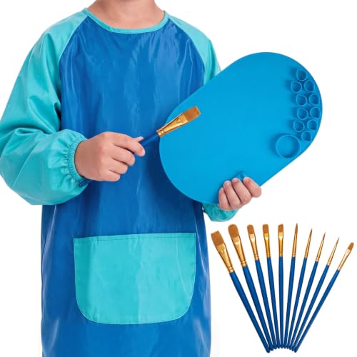 Cuffbow 3 Pack Painting Station Set for Kids Silicone Painting Mat with Built-in Paint Cup with Apron and 10 Brushes Waterproof Craft Mat Set Art Table Protector for Paint Resin Clay and DIY Projects