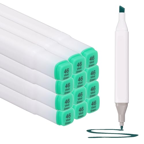 PATIKIL Dual Tip Alcohol Art Markers, 12 Pcs White Barrel Alcohol Markers with Brush Tip and Fine Tip for Illustration Artist Adult Coloring Drawing Permanent Sketching, Green - color: Green