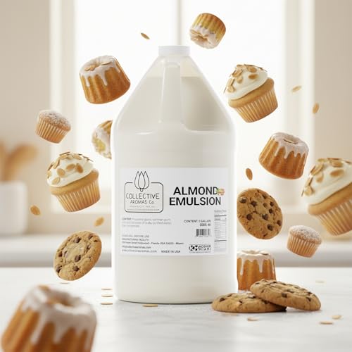 Collective Aromas Co. Almond Emulsion for Baking, Concentrated Almond Flavoring for Cakes, Cookies, Frosting & Fillings, Heat- Stable Liquid, 1 Gallon 128 fl oz, Kosher, Made in USA - size: Almond - 1 Gallon (128 fl oz)