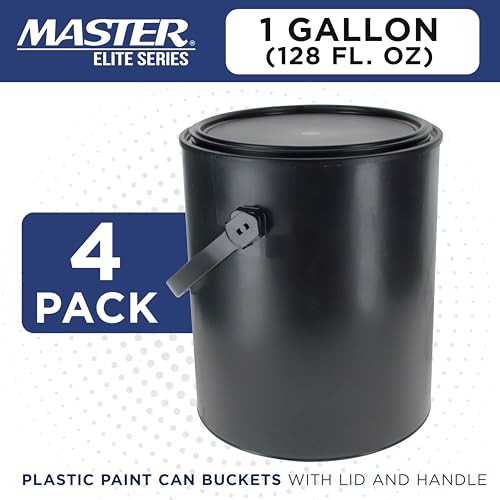 Master Elite 1 Gallon Plastic Paint Can Bucket, Pack of 4 - Triple Lock Airtight Lid Seal, 128 fl. oz. All-Plastic Coating Storage Can - Pail Handle, Rust Proof, Dent Proof & Odor Resistant - size: Gallon