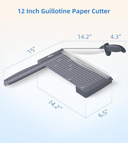 Firbon 12" Guillotine Paper Cutter with Hidden Ruler, Compact Paper Trimmer | 12-Sheet Capacity | Gray | Dual Scales | Paper, Cardstock & Photo Trimming | Scrapbooking Crafts | Office, Home & Studio Use - color: Gray
