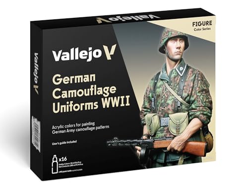Vallejo - German Camouflage Uniforms WWII Acrylic Paint Set | Model Color | Figure Color Series Historical Miniature Kit to Achieve Historical Accuracy in Your Works | 16 Bottles x 18 ml (0.6 fl.oz.) - style: German Camouflage Uniforms WWII
