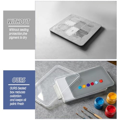 9 x 12 Inch Neutral Grey Tempered Glass Palettes, Paint Palette with Container & Lid & Sponge for Oil Painting, Scratch Resistant Keep Wet Artist Palette for Artist DIY Color Mixing Travel Outdoor