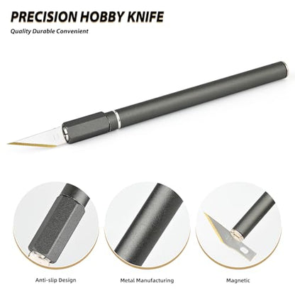 EHDIS Precision Exacto Knife Set with 20 Titanium Coated Blades – Razor Sharp Craft Utility Knife for Model Building, Vinyl Cutting & Detailed Art | Professional Hobby Knife Kit (Grey)