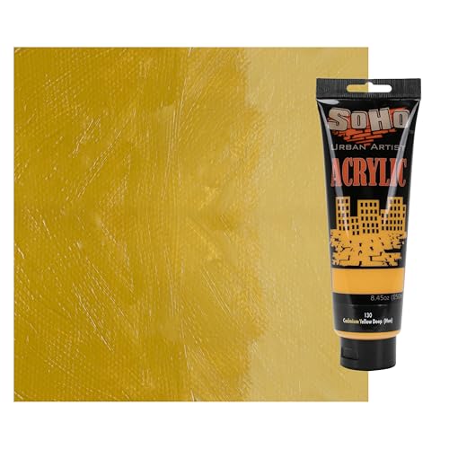Soho Urban Artist Heavy Body Acrylic Paint - 250 ml Tube - Cadmium Yellow Deep Hue - Thick, Rich Color, Excellent Coverage, Professional Quality - Artists Acrylic Paint - color: Cadmium Yellow Deep Hue, size: 8.45 Fl Oz (Pack of 1)