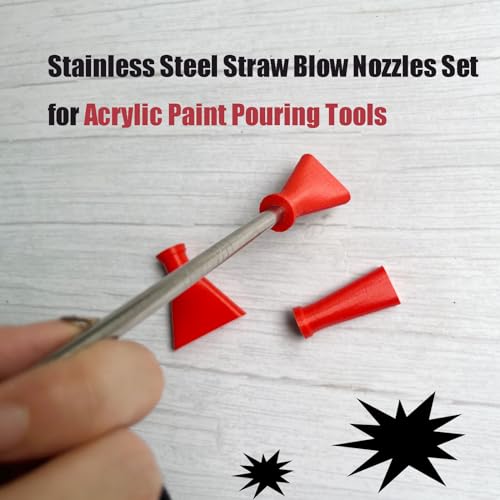 Stainless Steel Straw Blow Nozzles Set for Acrylic Paint Pouring Tools, Accessories Tool for Fluid Art Bloom and Dutch Pouring,4 Set Nozzles - color: Red