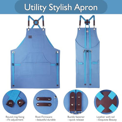 Kitchen Apron, Work Apron, Canvas Apron, SkyBlue - color: Skyblue