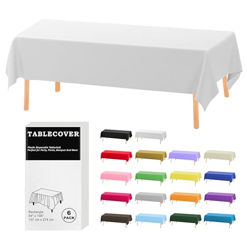 D&Z 6 Pack White Disposable Plastic Tablecloth 54"x108" Table Cover - color: White, size: 6 Pack 54"×108" Rectangle