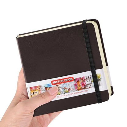 5x5 Pocket Sketch Book,80gsm Hardcover Art Sketchbook for Drawing Journal - color: PU Cover-5x5in-Dark Brown