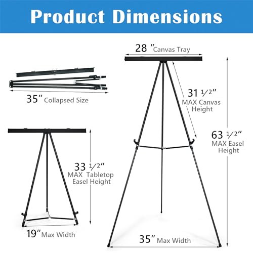 Falling in Art Aluminum Flip Chart Easel Stand, 63 1/2'', Black 10 Pack | Presentation Easel with Adjustable Floor for Boardroom, Whiteboard, Paper Pads, Signage - style: Black 10-Pack