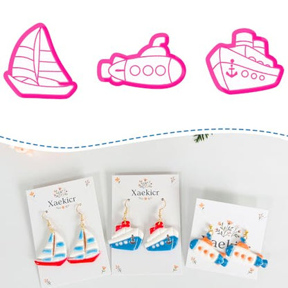 Xaekicr Nautical Boat Clay Cutters Set – 3pcs Polymer Clay Cutters for Earrings, Sailboat Submarine Cruise Ship Clay Molds, Clay Earring Cutters, Polymer Clay Tools for DIY Crafts - color: N color