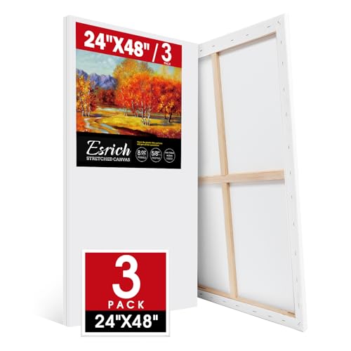 ESRICH Long Canvas for Painting 24x48 Inch, 3Pack Stretched Canvas for Painting, Primed Acid-Free Cotton Rectangular Blank Canvases, Art Paint Canvases for Oil,Watercolor,Acrylic Paint,Gouache - size: 24X48IN 3 Packs