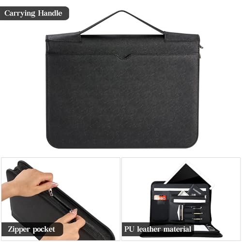ProCase Portfolio Business Padfolio Folder with Handle and Zipper -Allblack | Conference Meeting Executive File Legal Document Organizer with Pockets Letter Size A7 Writing Pad Notepad Padfolio - color: Allblack