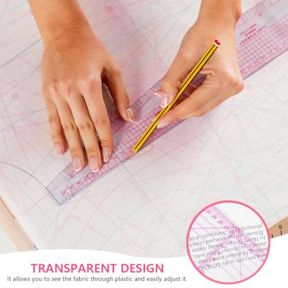 KISEER 9 Pcs Clear Metric Sewing Ruler Set French Curve Pattern Making Ruler Kit for Knitting Tailors Crafting Dress Designers Sewing Beginner Supplies (9 Pcs - B) - size: 9 Pcs - B