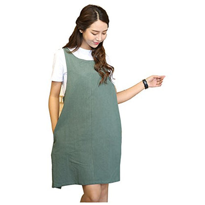 Cotton Linen Japanese Apron Halter Cross Back Bandage X Shape Aprons Two Pockets - color: Army Green