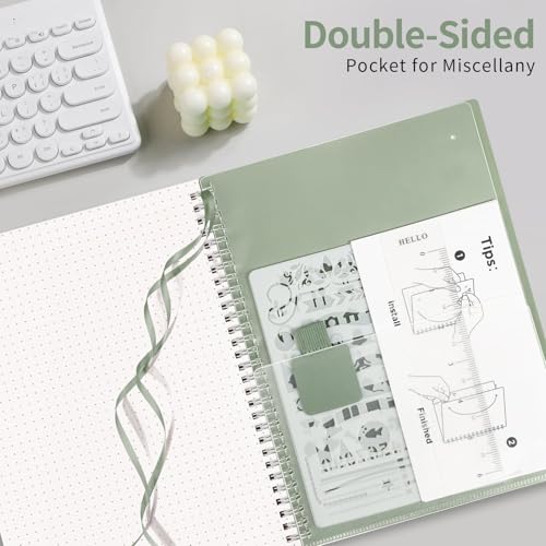 AHGXG Dotted Journal, Grid Spiral Notebook, 140 Pages, B5 (7.6" x 10") | 100 GSM Thick Dot Paper, Waterproof Plastic Cover Journals for Journaling, Sketching (Sage Green) - color: Sage Green, style: B5-Dotted