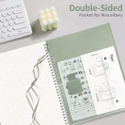 AHGXG Dotted Journal, Grid Spiral Notebook, 140 Pages, B5 (7.6" x 10") | 100 GSM Thick Dot Paper, Waterproof Plastic Cover Journals for Journaling, Sketching (Sage Green) - color: Sage Green, style: B5-Dotted