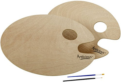 Artlicious Wooden Paint Palette - for Acrylic, Oil, Watercolor - Kids & Adults