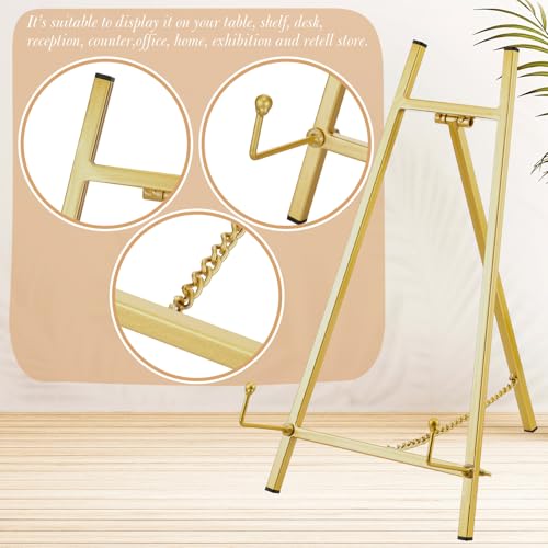 Leinuosen 1 Pcs Metal Tabletop Easel Stand, Tripod Display, Gold | 16.5"H X 8.7"W X 4.3"D Easel for Picture Frame, Supports Mirrors Books Wedding Signs Plates Photos, Foldable Display - color: Gold