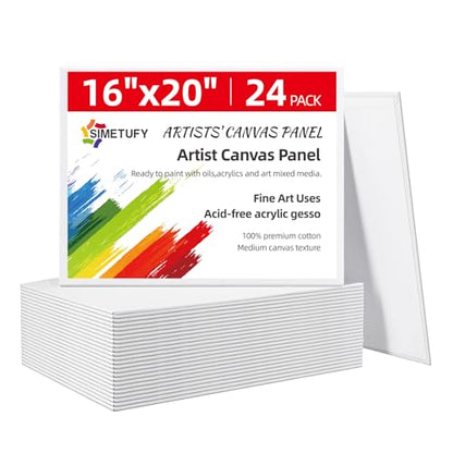 16x20inch 24 Pack Large Painting Canvas Boards Flat Canvas Panels | Gesso Primed Acid-Free 100% Cotton for Acrylics Oil Watercolor Tempera Paints - size: 16"x20"