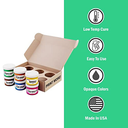Rapid Cure® Plastisol Tropical Ink Set, 6 Color Screen Printing Ink Kit 8oz | Plastisol Cures At Low Temperature For Fast Turnaround - Soft, Vibrant Finish, Non-Phthalate, CPSIA Safe, USA Made - color: Rapid Cure Tropical Plastisol Ink